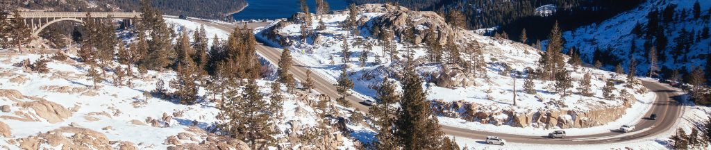 Snowy road conditions in Lake Tahoe